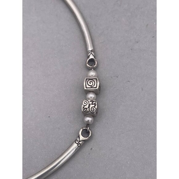 Brighton Detailed Beads with Pearl Long Curved Link Necklace Silver Tone 17 in - Picture 6 of 6